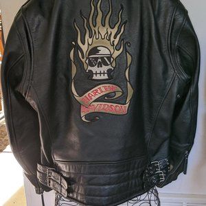 Harley Davidson Blazing Bones Flaming Skull Men's XL Leather Jacket